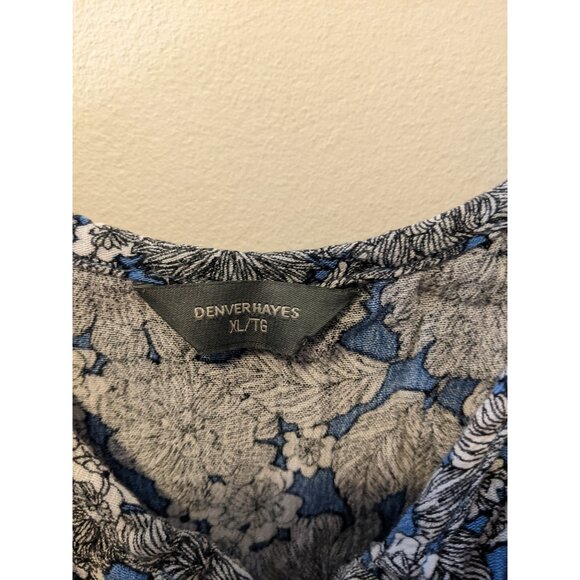 Womens Cold Shoulder Floral Blouse Blue Black Top Cottage Whimsical Vacay Sz XL - Picture 6 of 7